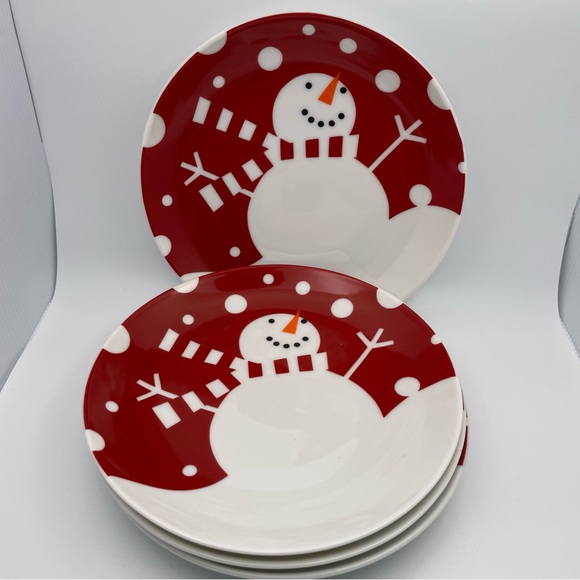 Crate & Barrel Snowman plates 7” Set of 4 Holidays Christmas - Picture 1 of 5